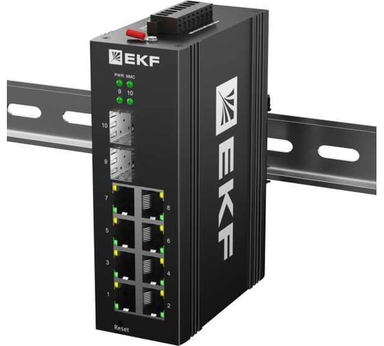 Промышленный управляемый коммутатор EKF уровня L2 ML2-2GX/SFP-8GTP, 2 порта 1000Base-X SFP, 8 портов 10/100/1000Base-T(X) RJ45 c PoE, монтаж на динрейку TSX TSX-ML2-2GX/SFP-8GTP