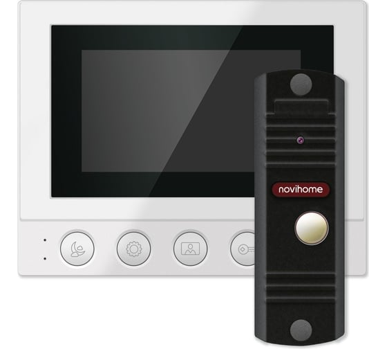 Комплект видеодомофона Novihome для частного дома, дачи SIMPLE 4 KIT PLUS: монитор, вызывная панель со встроенным БУЗ, электромеханический замок 4332