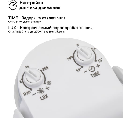 Настенный датчик движения duwi DD-02 180 1200Вт 10-900с 12м 10-2000Лк IP65 белый 25831 5