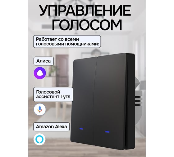 Умный выключатель LOCKTOK с Алисой двуклавишный черный Выключатель_2клавиш_черный