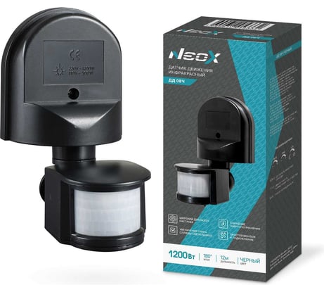 Датчик движения инфракрасный Neox ДД 08Ч 1200Вт 180 гр.12м IP44 черный 4690612053332