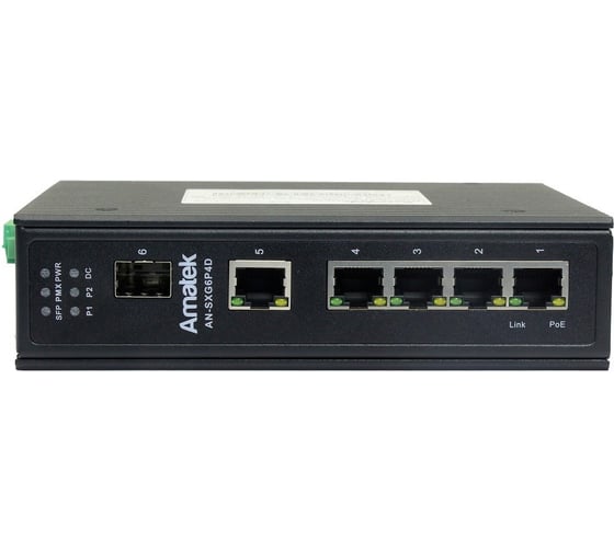 Коммутатор промышленный 6-портовый гигабитный Amatek до 180Вт AN-SXG6P4D 7000917