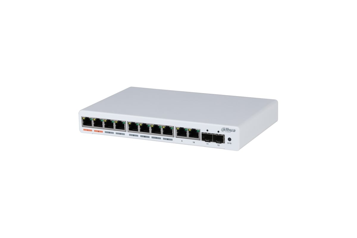 12-портовый гигабитный коммутатор Dahua с 8-РОЕ портами, управляемый DH ...