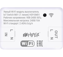 Умный модуль выключатель HIPER Wi-Fi 2.4 ГГц, 2500 Вт, AC 90-240В, 10А, 50Гц, HDY-SM01