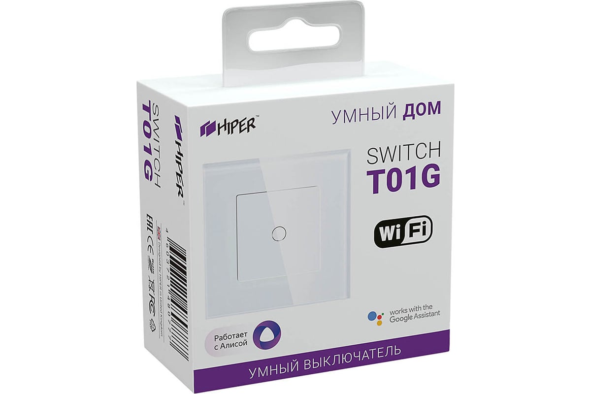 Умный WiFi выключатель HIPER 2.4 ГГц, 50Гц, 150/600Вт,1 сенсорная кнопка,  HDY-ST01G - выгодная цена, отзывы, характеристики, фото - купить в Москве и  РФ