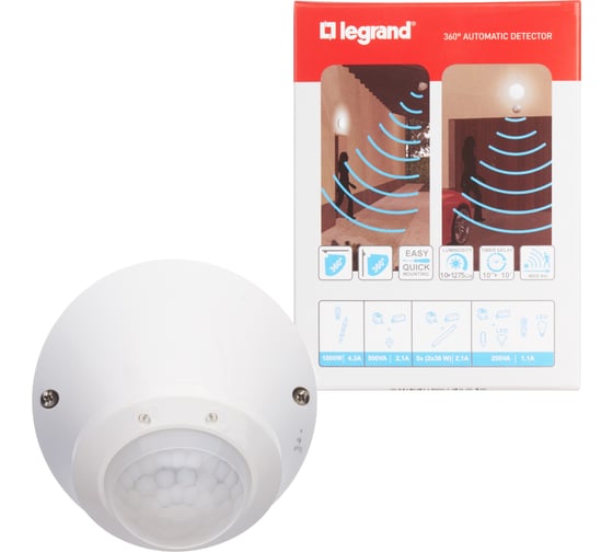 Датчик движения Legrand PIR IP55 настенный/потолочный 360град. Lighting Management блистер 048946