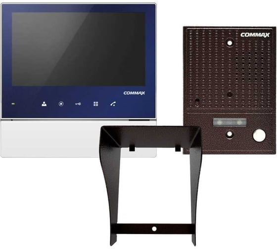 Комплект видеодомофона и вызывной панели COMMAX CDV-70H2(синий)/DRC-4CGN2(медь)+Козырек