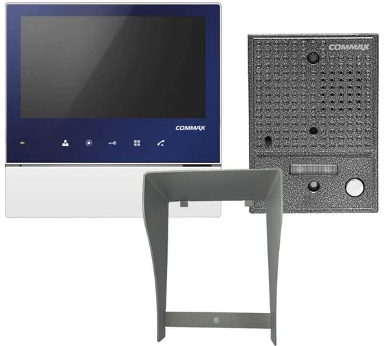 Комплект видеодомофона и вызывной панели COMMAX CDV-70H2(синий)/DRC-4CGN2(серебро)+Козырек