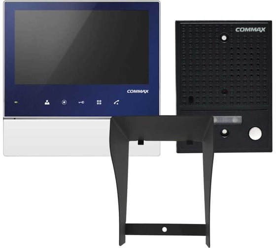 Комплект видеодомофона и вызывной панели COMMAX CDV-70H2(синий)/DRC-4CGN2(черная)+Козырек 1