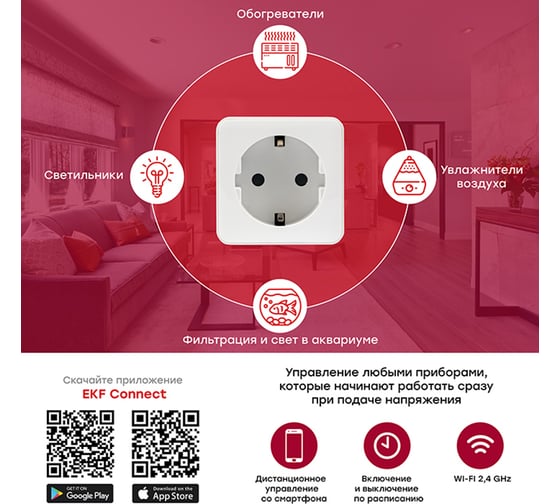 Умная розетка EKF Wi-Fi Connect белая RCS-1-WF