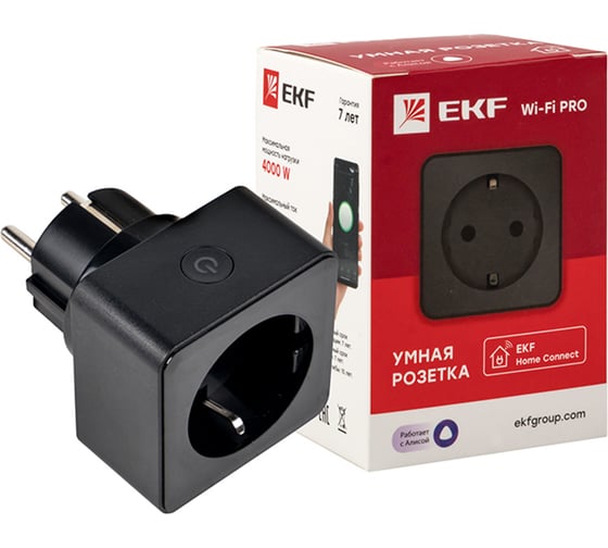 Умная розетка EKF Сonnect PRO Wi-Fi черная RCS-2-WF