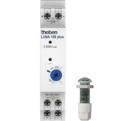 Фотореле Theben LUNA 108 plus EL, 230В, 16А, 2.6кВт, 2-2000люкс, IP20, датчик врезного монтажа IP66 1080900 1