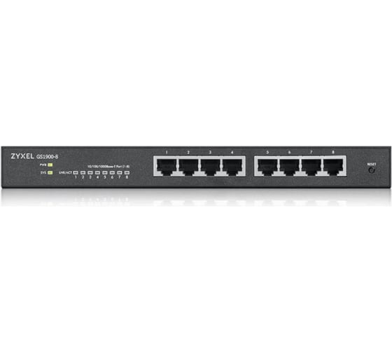 Коммутатор ZYXEL Smart L2 GS1900-8, 8xGE, настольный, бесшумный GS1900-8-EU0101F