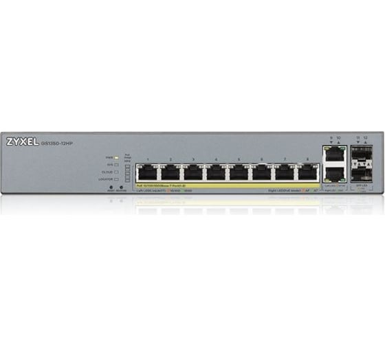 Гибридный коммутатор ZYXEL Smart L2 PoE+ для IP-видеокамер GS1350-12HP-EU0101F