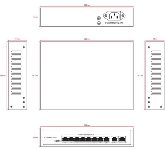 Неуправляемый РоЕ коммутатор Tiandy 10 портов TC-P3S010 G/0820/AT/110 00-01024123