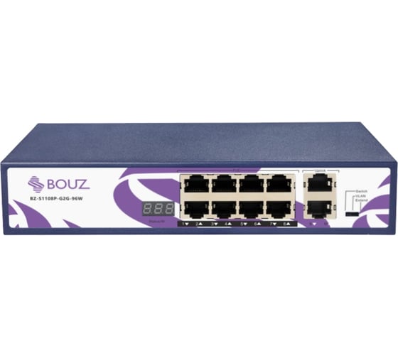 Коммутатор BOUZ 8 POE портов 10/100/1000Base-T 2 порта 10/100/1000Base-T 96W BZ-S1108P-G2G-96W 1