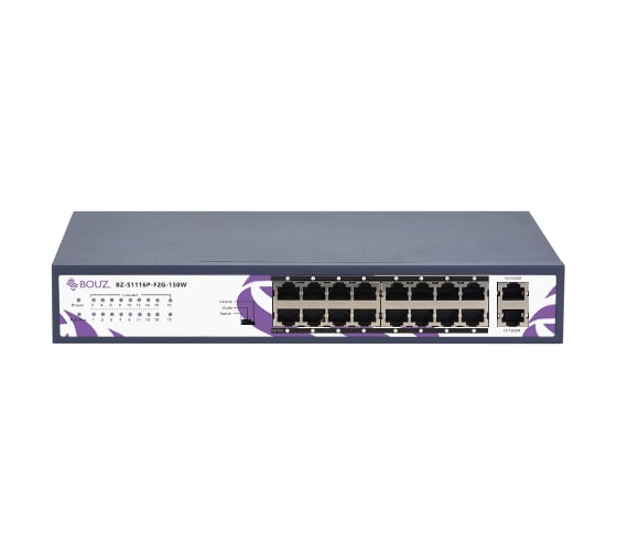 Коммутатор BOUZ 16 POE портов 10/100Base-T 2 порта 10/100/1000Base-T 150W BZ-S1116P-F2G-150W 1