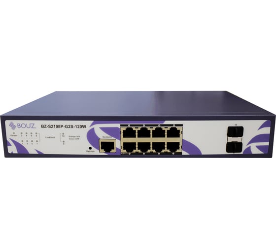 Коммутатор BOUZ 8 POE портов 10/100/1000BaseT 2 ппорта 100/1000Base-X 120W BZ-S1108P-G2S-120W 1