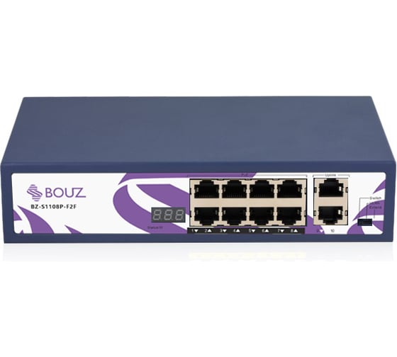 Неуправляемый коммутатор BOUZ 8 POE портов 10/100Base-T 2 порта 10/100Base-T 120W BZ-S1108P-F2F-120W