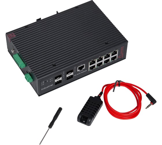 Промышленный управляемый коммутатор АМАДОН L2+, 8 портов Ethernet (PoE/PoE++), 4 порта SFP/1G, с датчиком температуры/влажности KA-ACIP-8GE-4GS