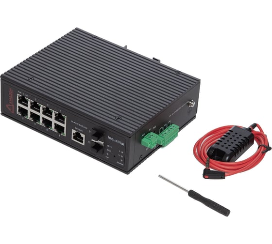 Промышленный управляемый коммутатор АМАДОН, L2+, 8 портов Ethernet (PoE/PoE++), 2 порта SFP/1G, с датчиком температуры/влажности KA-ACIP-8GE-2GS 1