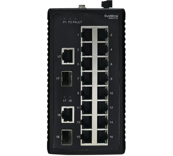 Неуправляемый промышленный коммутатор Systeme Electric Ethernet, 16x10/100BaseT, 2x100/1000BaseX SFP NSETU118T16X02A