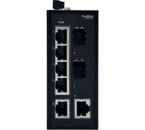 Неуправляемый промышленный коммутатор Systeme Electric Ethernet, 6x10/100BaseT, 2x100BaseX SFP NSETU108T06X02B