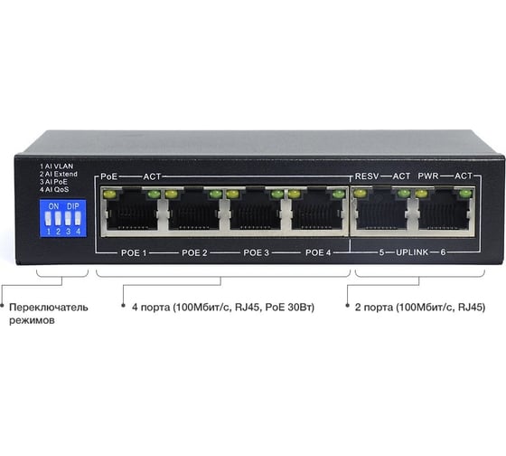 Коммутатор Amatek AN-S6P4M PoE+ 7000338