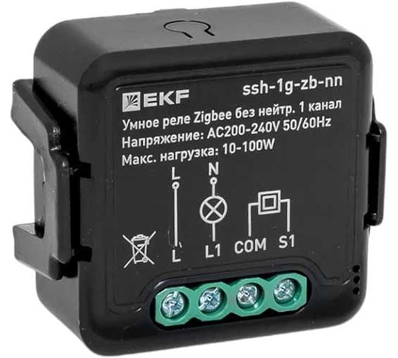 Умное реле EKF в подрозетник 1-канальное без нейтрали Zigbee Connect Select ssh-1g-zb-nn