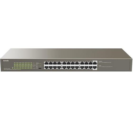 Коммутатор неуправляемый Tenda TEG1124P-24-250W PoE, 24 порта, 24x1 Гбит/с, PoE 24x30 Вт (до 225Вт), установка в стойку 10000111808