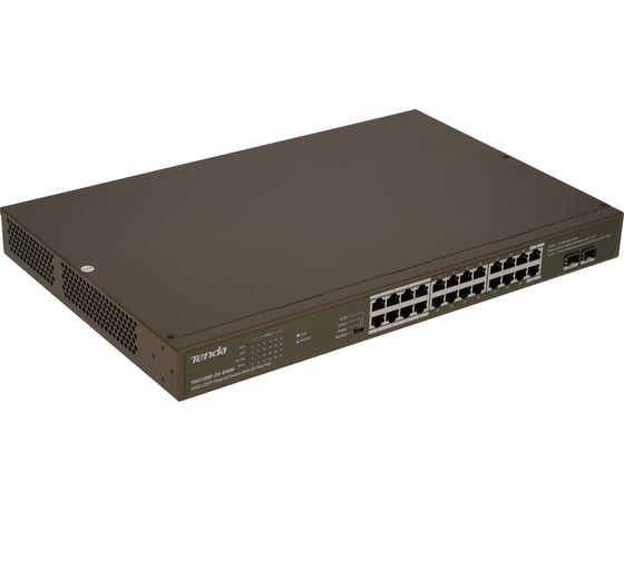 Коммутатор неуправляемый Tenda TEG1126P-24-410W PoE, 24 порта, 24x1 Гбит/с, PoE 24x30 Вт (до 370Вт), SFP 2x1 Гбит/с, установка в стойку 10000105699