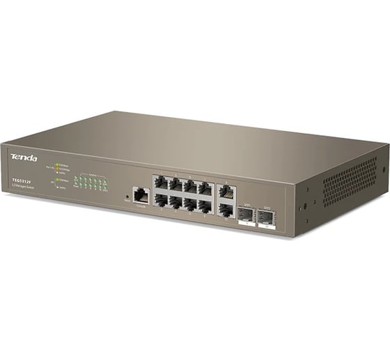 Коммутатор управляемый Tenda TEG5312F L3, 12 портов, 10x1 Гбит/с, Base-X SFP 2x1 Гбит/с, настольный 10000090498 1