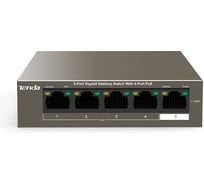 Коммутатор неуправляемый PoE Tenda TEG1105P-4-63W 5 портов, 5x1 Гбит/с, PoE 4x30 Вт (до 58 Вт), настольный 10000090501
