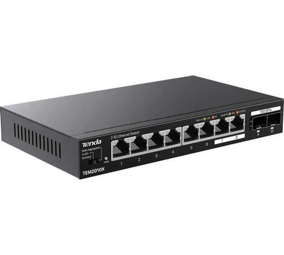 Коммутатор неуправляемый Tenda TEM2010X, 10 портов, RJ-45 8x2,5 Гбит/с, SFP+ 2x10 Гбит/с, настольный, металлический корпус 10000145203
