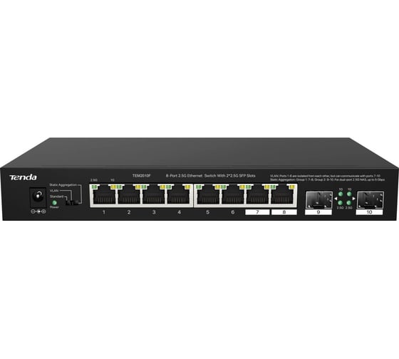 Коммутатор неуправляемый Tenda TEM2010F, 10 портов, 10x1 Гбит/с, RJ-45 8x2,5 Гбит/с, SFP 2x2,5 Гбит/с, настольный, металлический корпус 10000138552
