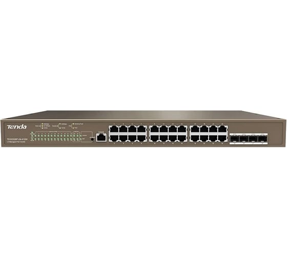 Коммутатор управляемый Tenda TEG5328P-24-410W PoE L3, 28 портов, 28x1 Гбит/с, PoE 24x30 Вт (до 370Вт), SFP 4x1 Гбит/с, установка в стойку 10000090496