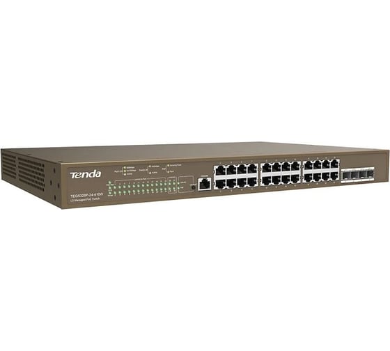 Коммутатор управляемый Tenda TEG5328P-24-410W PoE L3, 28 портов, 28x1 Гбит/с, PoE 24x30 Вт (до 370Вт), SFP 4x1 Гбит/с, установка в стойку 10000090496