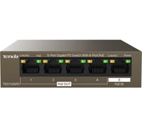Коммутатор неуправляемый PoE Tenda TEG1105PD 5 портов, 5x1 Гбит/с, PoE 4x15,4 Вт (до 30Вт), настольный 10000091798