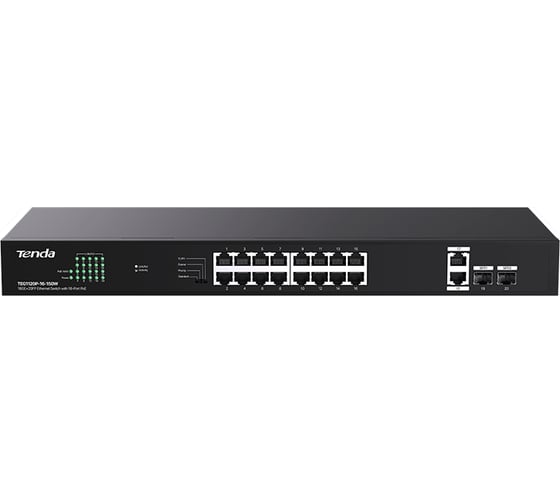 Коммутатор неуправляемый PoE Tenda TEG1120P-16-150W 18 портов, 18x1 Гбит/с, PoE 16x30 Вт (до 150Вт), SFP 2x1 Гбит/с, установка в стойку 10000146934 1