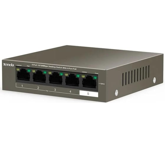 Коммутатор Tenda TEF1105P-4-63W неуправляемый PoE, 5 портов, 5x1 Гбит/с, PoE 4x30 Вт (до 58 Вт), настольный 10000090863
