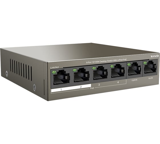 Коммутатор Tenda TEF1106P-4-63W неуправляемый PoE, 6 портов, 6x100 Мбит/с, PoE 4x30 Вт, настольный 10000090494