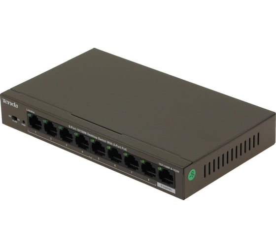 Коммутатор Tenda TEF1109P-8-102W неуправляемый PoE, 9 портов, 9x100 Мбит/с, PoE 8x92 Вт, настольный 10000111806