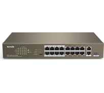 Коммутатор Tenda TEF1118P-16-150W неуправляемый PoE, 18 портов, 16x100 Мбит/с, 2x1 Гбит/с, PoE 16x30 Вт (до 130Вт), установка в стойку 10000105473