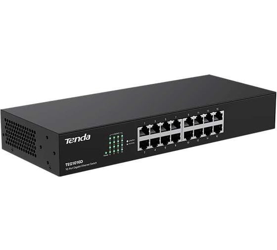Коммутатор Tenda TEG1016D неуправляемый, 16 портов, 16x1 Гбит/с, настольный, металлический корпус 10000111812