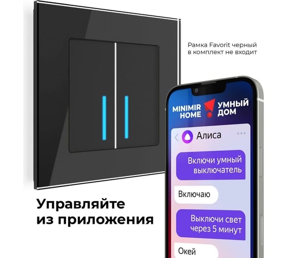 Умный сенсорный 2-клавишный выключатель WERKEL W4520608 черный a048327