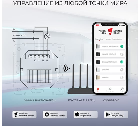 Умный сенсорный 1-клавишный выключатель WERKEL W4510601 белый a048321