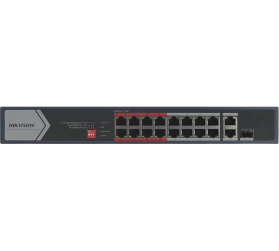 Коммутатор HIKVISION DS-3E0318P-E/M(C) 17x100Мбит/с 1SFP 16PoE+ 135W неуправляемый 1074289