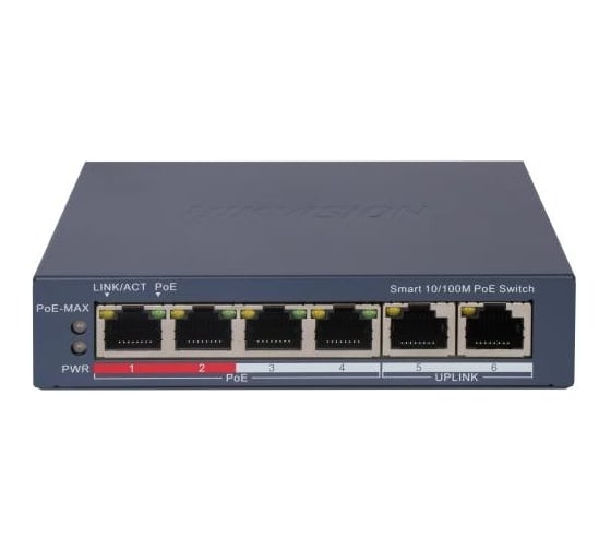 Коммутатор HIKVISION DS-3E1106P-EI (L2) 6x100Мбит/с 4PoE 60W управляемый 2080660