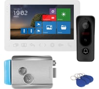 Комплект Novihome WHITE SURFACE 7 FHD KIT PLUS  v., состоящий из 7 Full HD видеодомофона, вызывной панели со СКУД и электромеханического замка 4297