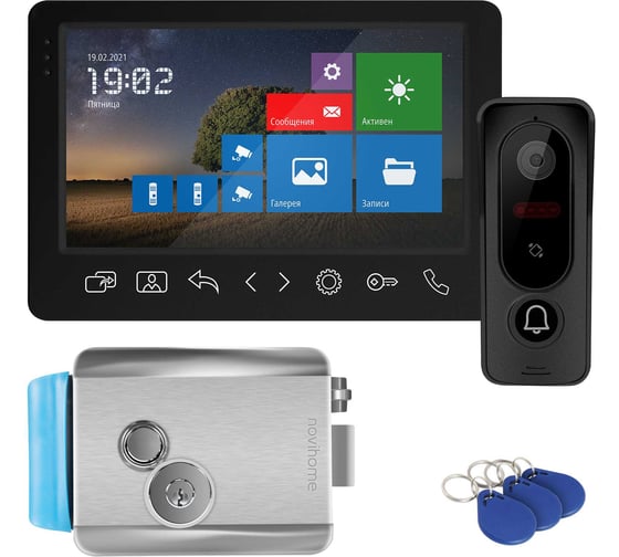 Комплект Novihome DARK SURFACE 7 FHD KIT PLUS v. комплект, состоящий из 7 Full HD видеодомофона, вызывной панели со СКУД и электромеханического замка 4298 1